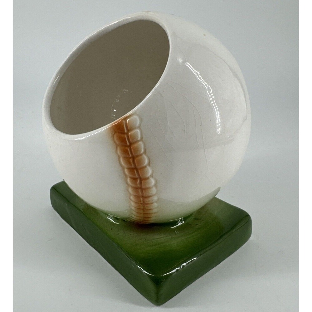 Vintage Ceramic Baseball Planter Pencil Holder Sports Desk Decor 5" Tall
